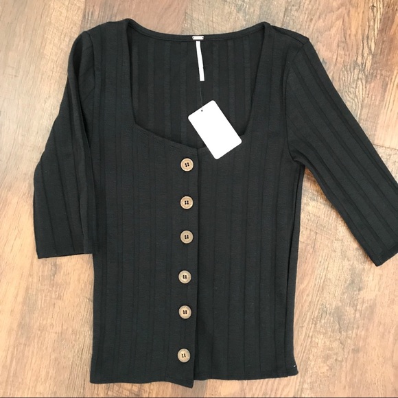 Free People Central Park black ribbed top NWT - Picture 2 of 5